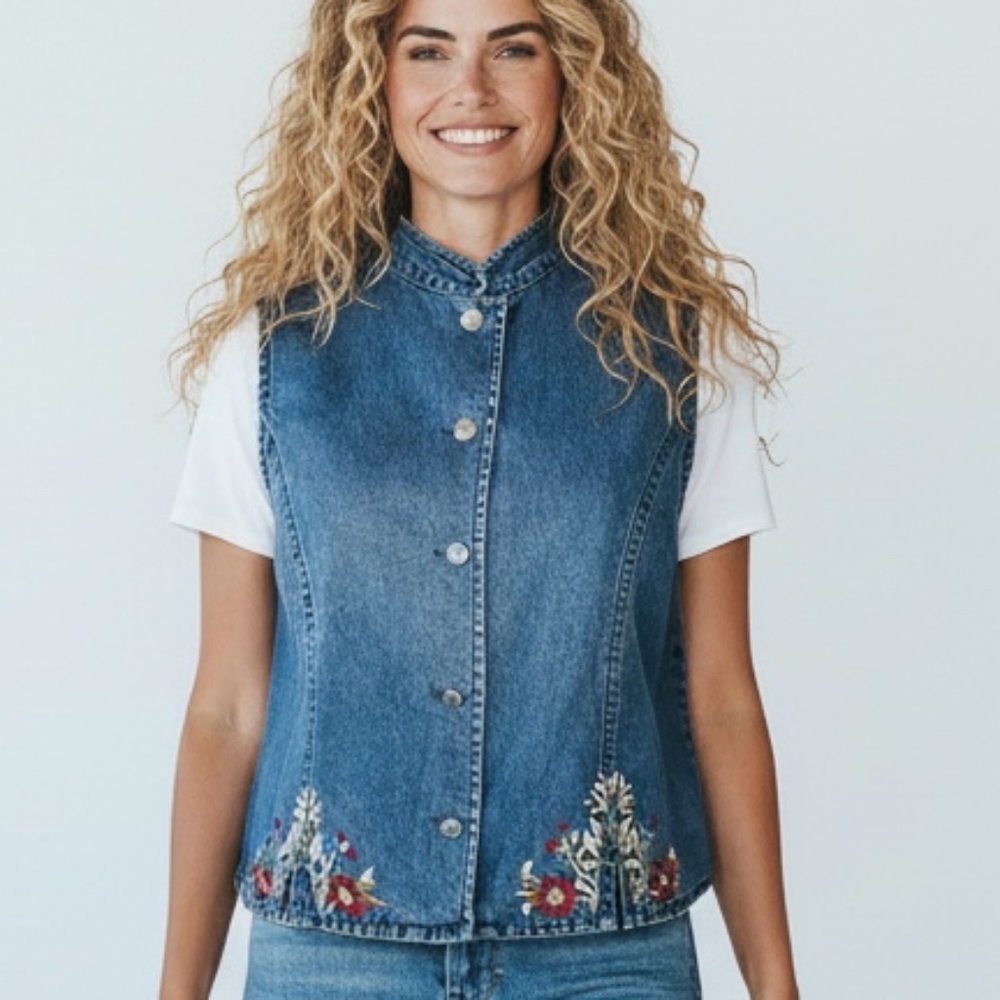 Vintage Don’t Mess With Texas Blue Denim vest with embroidery 100% cotton SIZE M